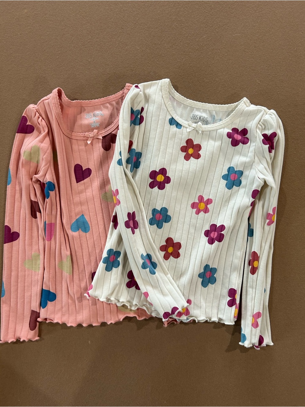 Garanimals Girls Ribbed Long-Sleeve Tops - White Floral & Pink Hearts